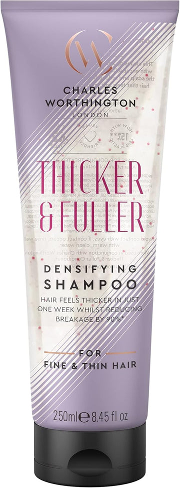 Charles Worthington Thicker And Fuller Densifying Shampoo, Hair Thickening Shampoo For Fine Hair, Purple, 250 Ml (Pack Of 2)