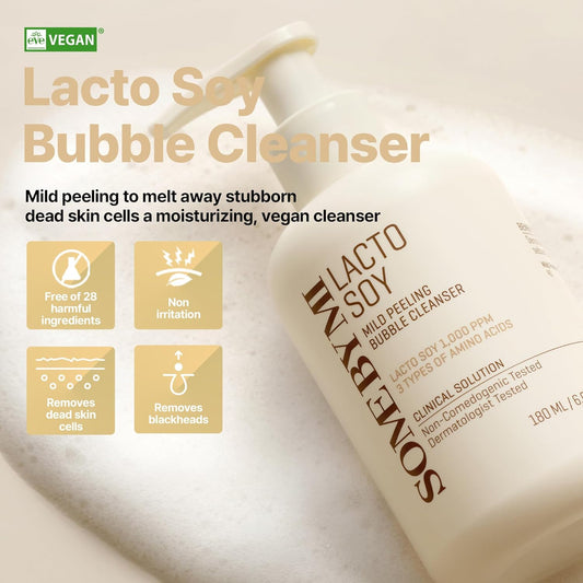 Some By Mi Lacto Soy Mild Peeling Bubble Cleanser - 6.08Oz, 180Ml - Daily Vegan Blackhead Removing Korean Face Wash For Skin Texture Care - Deeply Cleanses Sebum And Dead Skin Cells - Korean Skin Care