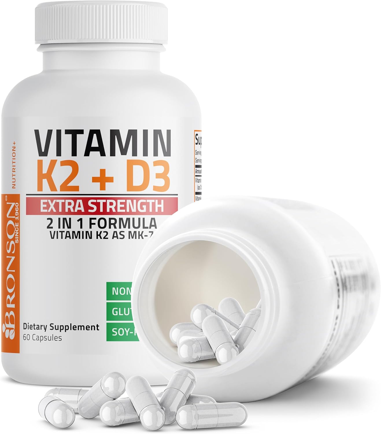 Bronson Vitamin K2 (MK7) with D3 Extra Strength Supplement Bone Health Non-GMO Formula 10,000 IU & 120 mcg MK-7 Easy to Swallow D K, 60 Capsules : Health & Household