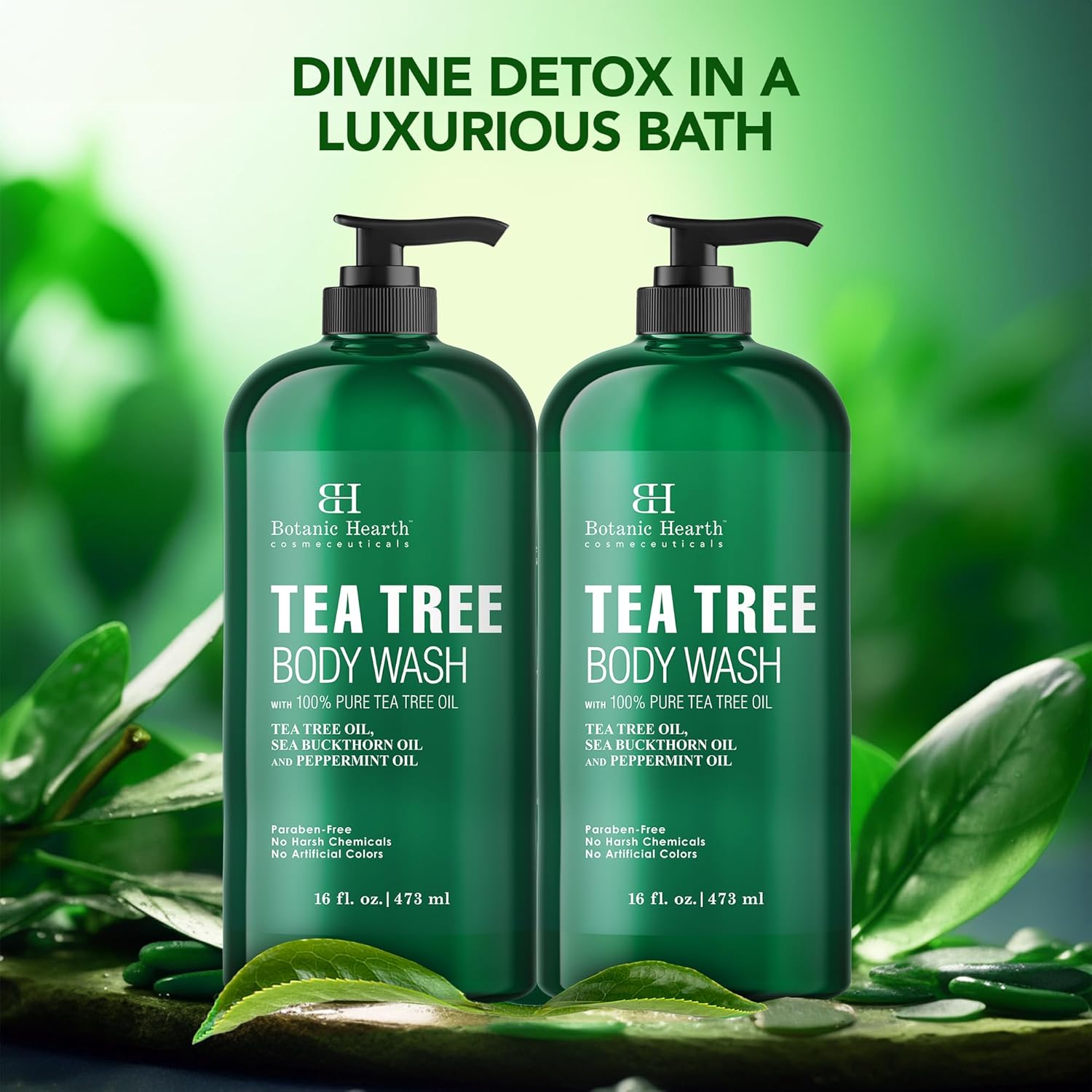Botanic Hearth Tea Tree Body Wash | 16 Fl Oz | Helps Soothe Itchy, Dry Skin, Antifungal Body Wash With 100% Pure Tea Tree Oil | Sulfate Free, Paraben Free, For Men And Women Set Of 2 : Beauty & Personal Care