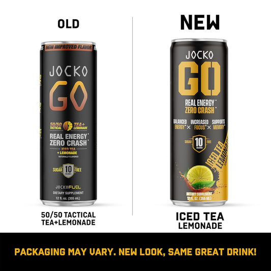 Jocko Go Energy Drink - Keto, Vitamin B12, Vitamin B6, Electrolytes, L Theanine, Magnesium- All Natural Energy Boost, Sugar Free Nootropic Monk Fruit Blend - 12 Pack (Iced Tea - Lemonade Flavor)