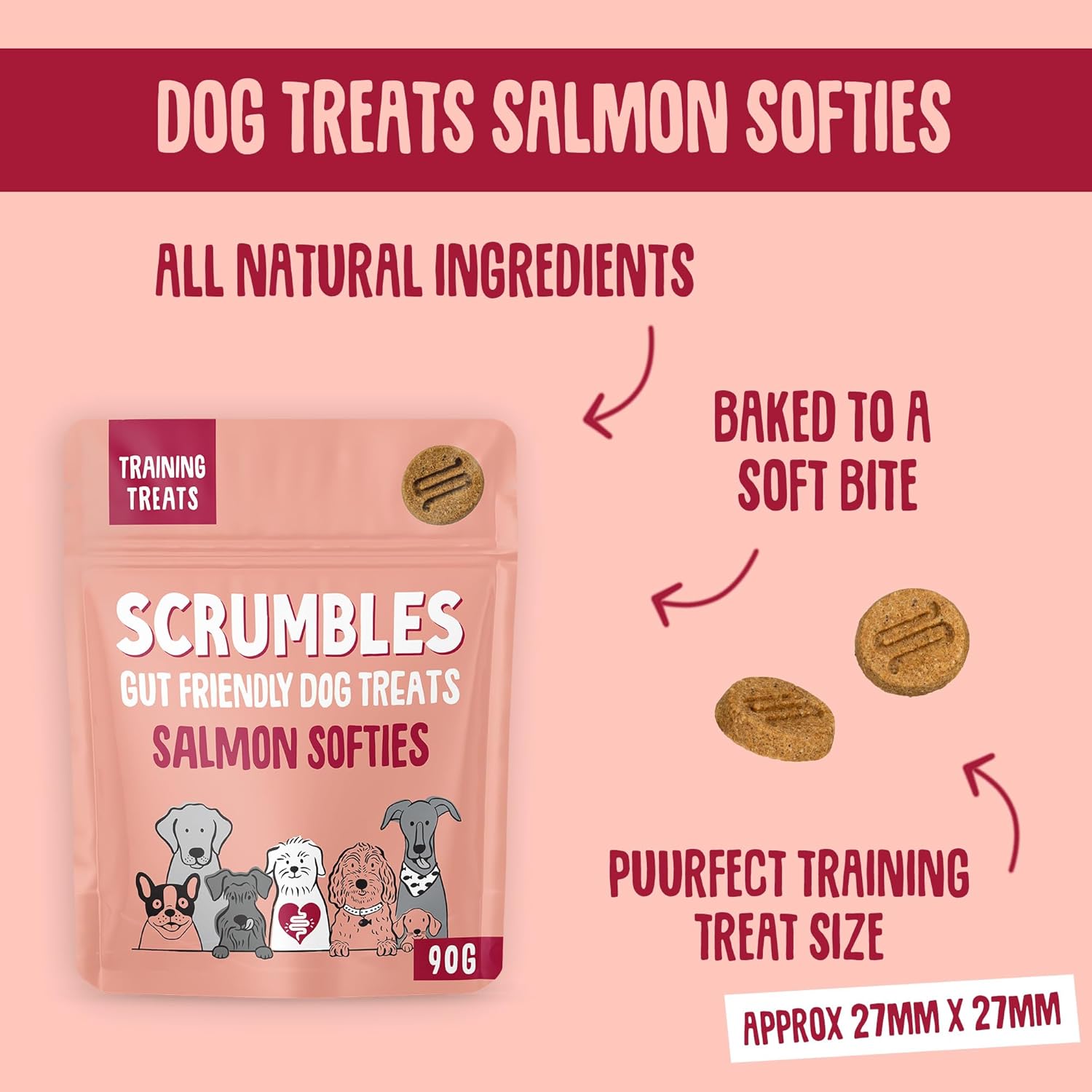 Scrumbles Softies, Salmon Treats, 90g,package may vary :Grocery