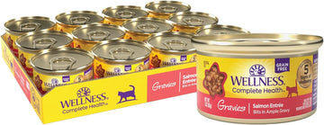 Wellness Complete Health Gravies Grain Free Canned Cat Food, Salmon Entree, 3 Ounces (Pack Of 12)