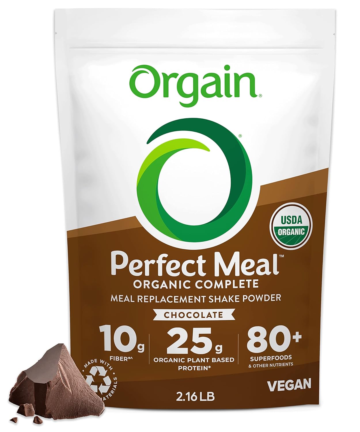 Orgain Perfect Meal, Organic, Vegan Meal Replacement Protein Powder, Chocolate - 25G Plant Based Protein, 80+ Superfoods, 1B Probiotics & 10G Fiber, Adaptogens & Ashwagandha - 2.16Lb