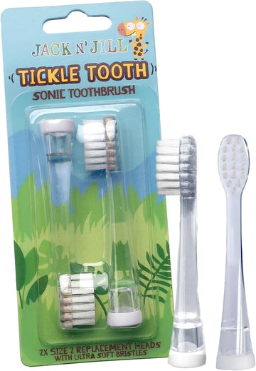 Jack N' Jill Tickle Tooth Sonic Electric Toothbrush Replacement Heads - Gentle Cleaning, Made For Tiny Teeth, Led Inspection Light, Extra Soft Bristles, For Babies & Kids - (1 Pack - Set Of 2)
