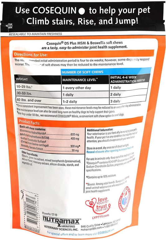 Nutramax Laboratories Cosequin Ds Plus Msm Professional Line For Dogs, 60 Soft Chews- Pack Of 2