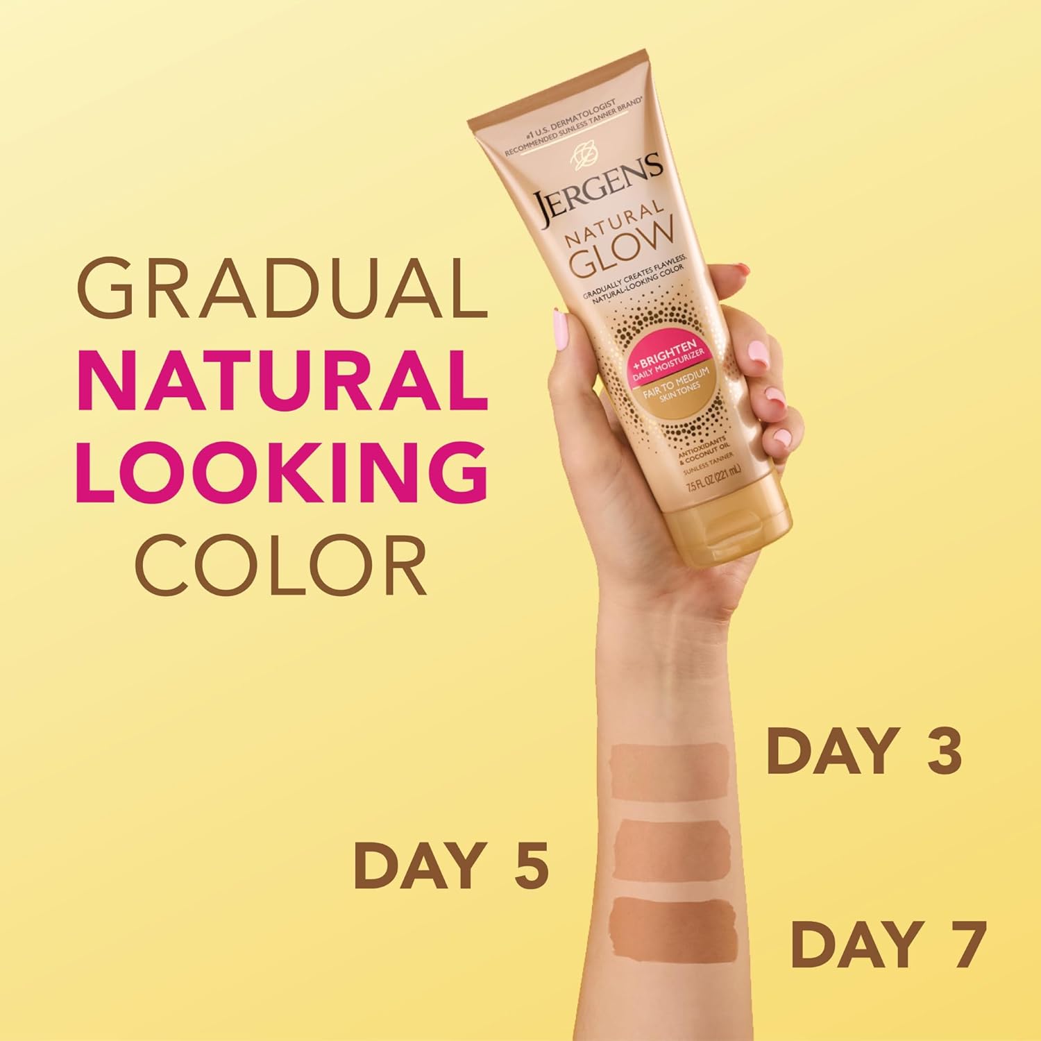 Jergens Natural Glow Self Tanner Body Lotion, Sunless Tanning, Fair To Medium Skin Tone, Daily Moisturizer With Coconut Oil, Vitamin E And Antioxidants, 7.5 Oz : Facial Moisturizers : Beauty & Personal Care