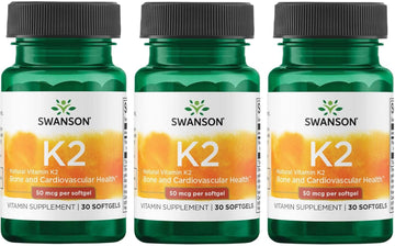 Swanson Natural Vitamin K2 (Menaquinone-7 From Natto) 50 Mcg 30 Sgels (3 Pack)