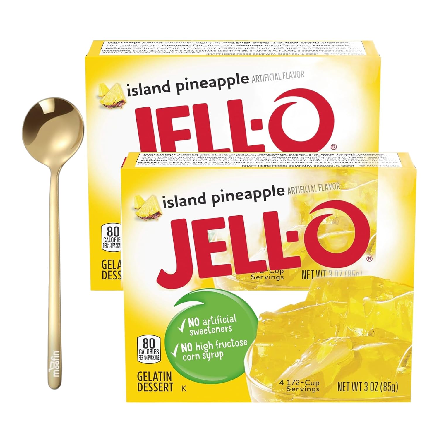 Jell-O Island Pineapple Gelatin Dessert, 3Oz, Gelatin Powder Mix With Golden Ss Spoon - Tropical Treat, Easy Prep, Gelatin Dessert Family Favorite, Nostalgic Flavor [Pack Of 2]