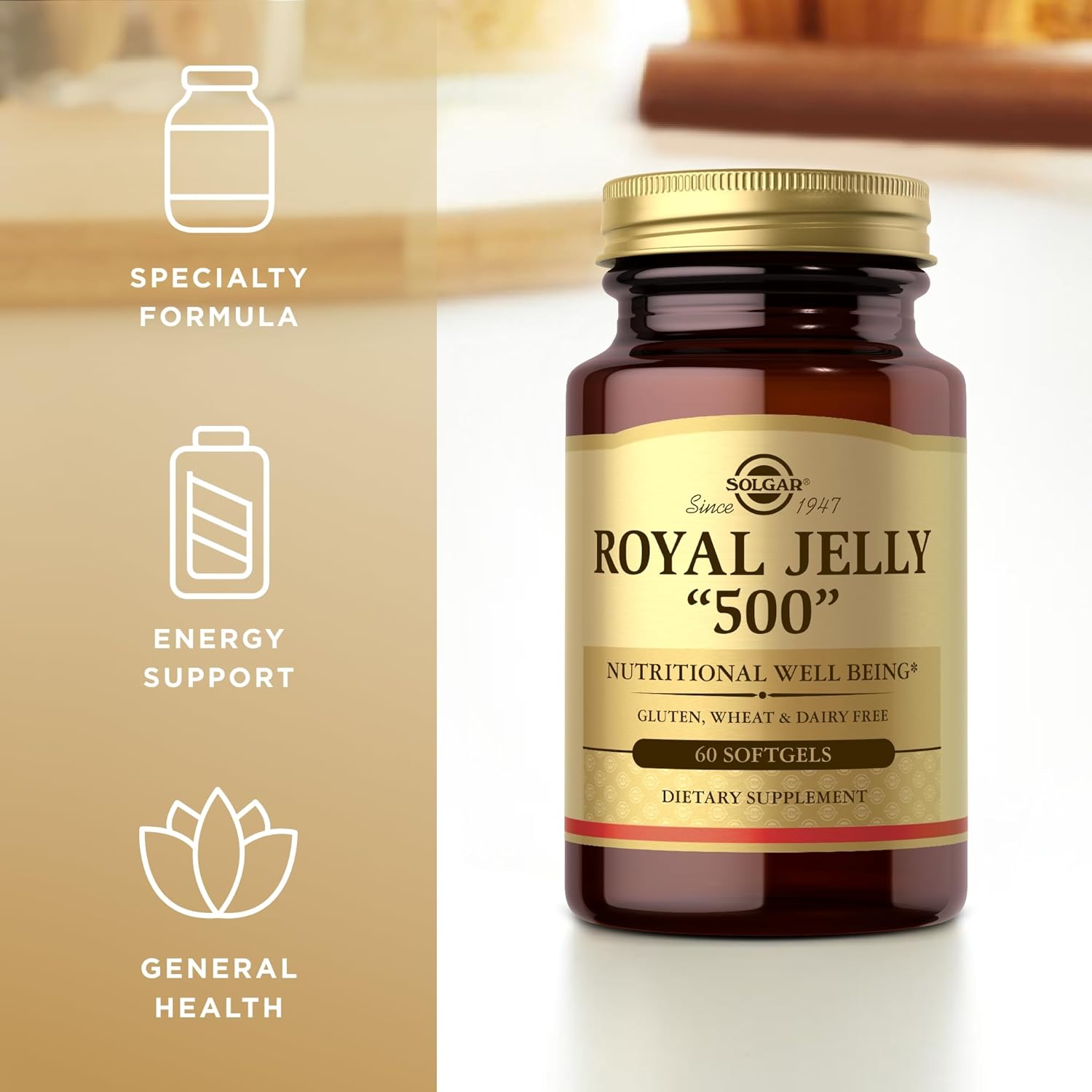 Solgar Royal Jelly "500" - 60 Softgels - Gluten Free, Dairy Free - 60 