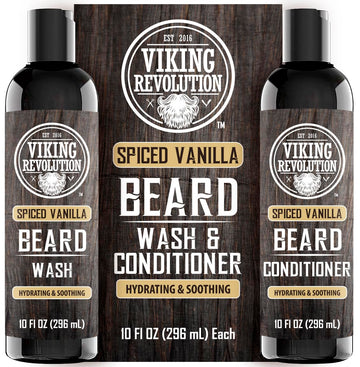 Viking Revolution Beard Wash And Beard Conditioner For Men With Argan Oil And Jojoba Oil - Beard Softener And Strengthener Beard Care Beard Shampoo And Conditioner With Beard Oil (10Oz,Spiced Vanilla)