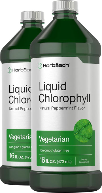 Horbaach Chlorophyll Liquid Drops 100mg | 32 oz (2 x 16 oz Bottles) | Natural Peppermint Flavor | Vegetarian, Non-GMO, and Gluten Free Formula