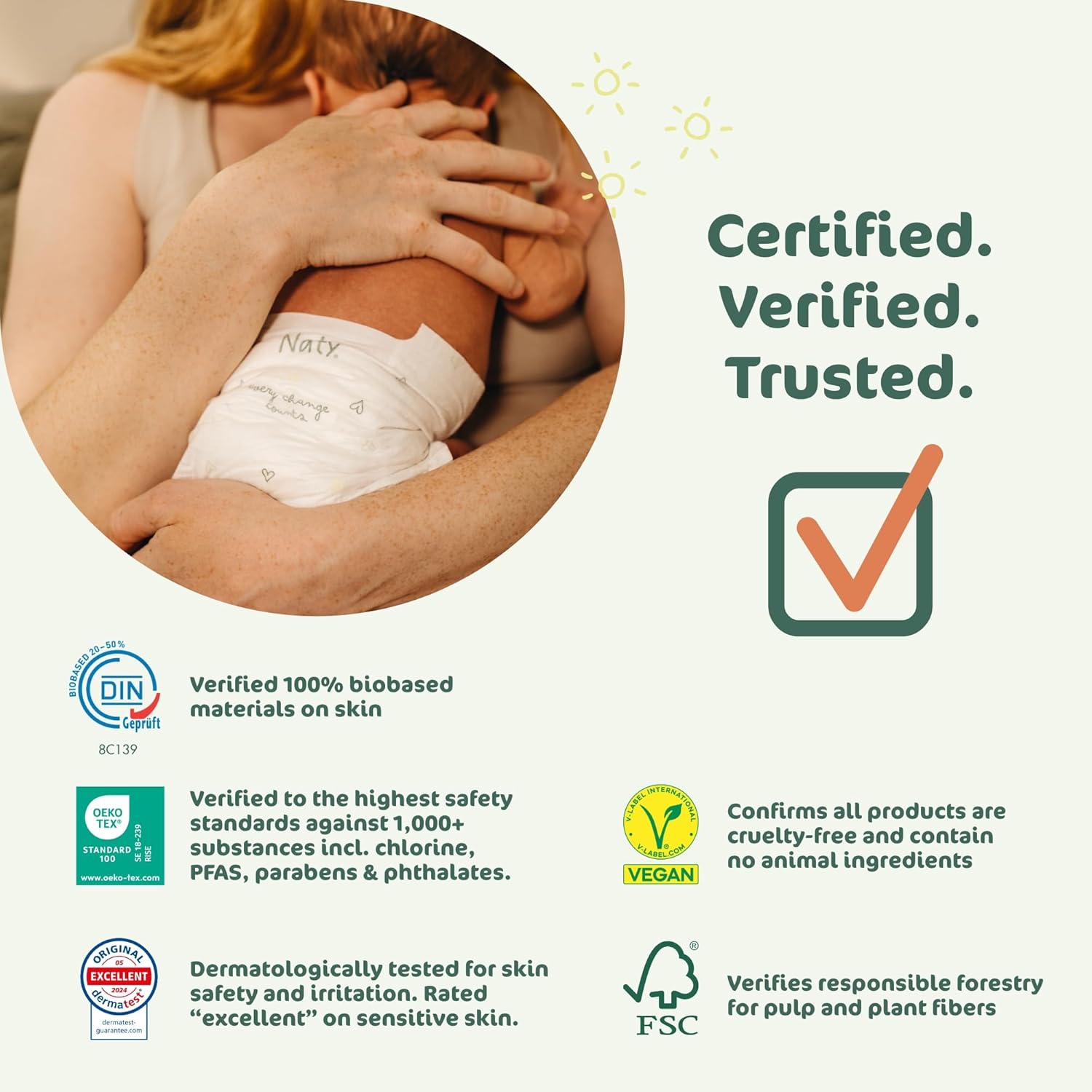 Naty Bioembrace Baby Newborn Diapers Size 1 (4–11 Lbs) | 100% Biobased On Skin | Plant-Based Softness | Dermatologically Tested, Super Absorbent | 25 Count