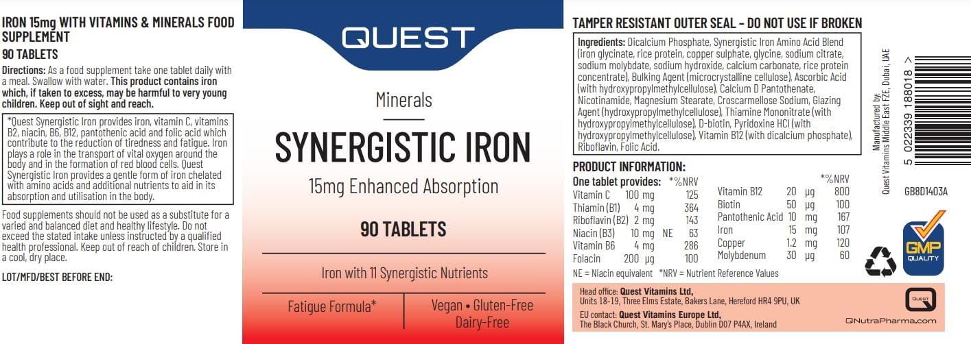 Quest Synergistic Iron 15Mg - 90 Tablets : Health & Household