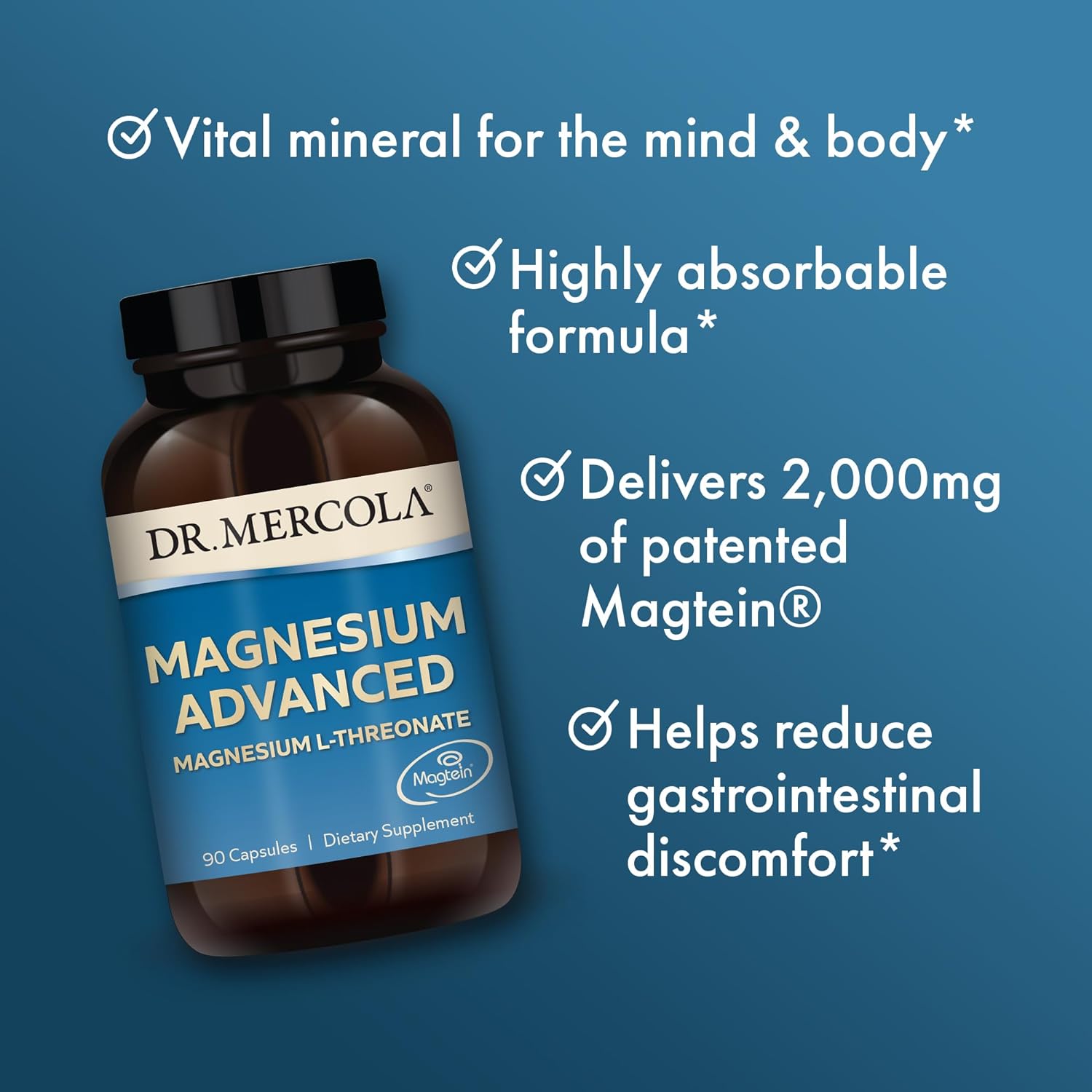 Dr. Mercola Magnesium Advanced, 30 Servings (90 Capsules), Dietary Supplement, Magnesium L-Threonate, Non-GMO : Health & Household
