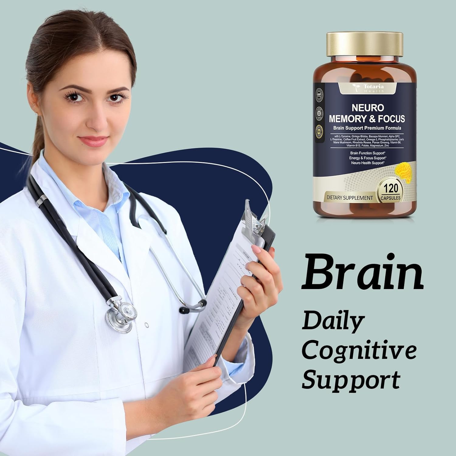 Totara C-Ognitive Brain Supplements For Memory And Focus Men & Woman, L-Tyrosine Ginkgo Biloba, Bacopa Monnieri, Alpha Gpc For Nootropic, Focus Supplement - Non-Gmo, Gluten Free, Vegan : Health & Household