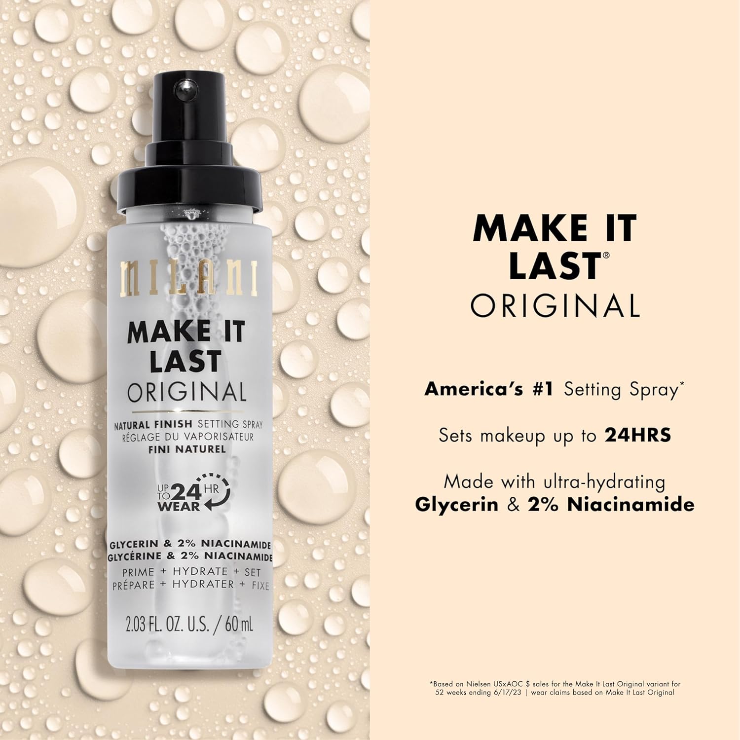 Milani Setting Spray + Primer, Make It Last Original - Natural Finish With Niacinamide For Hydration, Setting Spray For Makeup And Face Primer, 3-In-1 Prime + Hydrate + Set, 2.03 Fl. Oz : Beauty & Personal Care