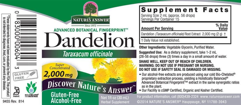 Natures Answer, Dandelion, 1 Fl Oz : Health & Household