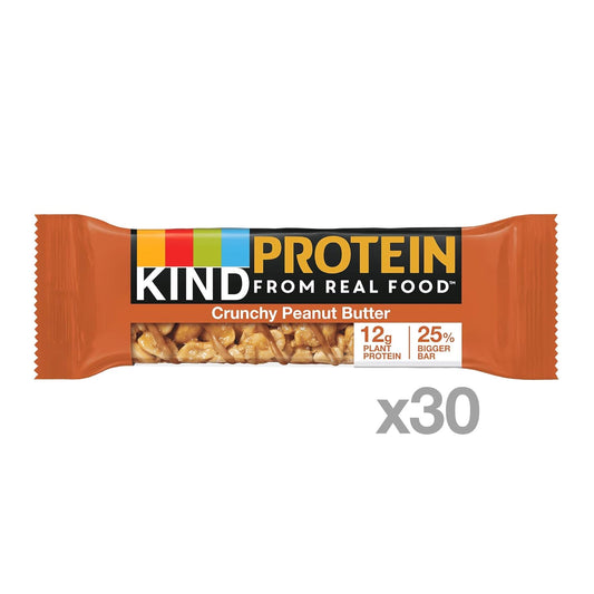 Kind Protein Healthy Snack Bar, Crunchy Peanut Butter, 12G Plant Protein, Gluten Free Protein Bars, 1.76 Oz, (30 Count)