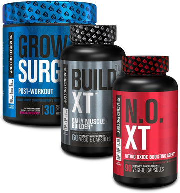 Jacked Factory N.O. Xt Nitric Oxide Supplement, Growth Surge Post Workout Muscle Builder, Build Xt Muscle Builder