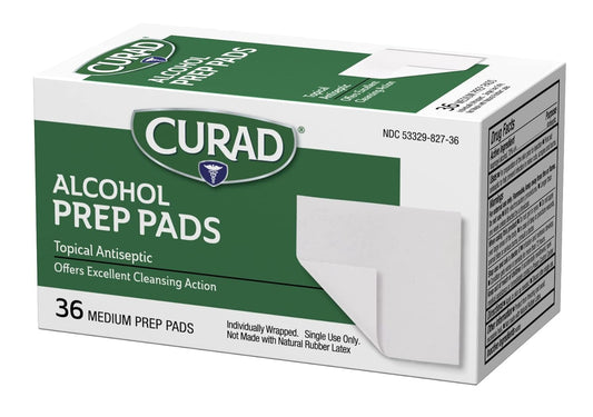 Curad Medium 2-Ply Sterile Alcohol Prep Pads, Essential For First Aid Kits, 36/Box, Pack Of 30