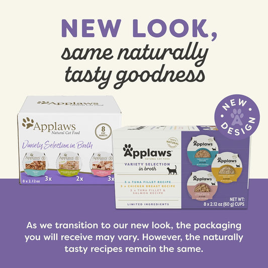 Applaws Natural Wet Cat Food, Limited Ingredient, Grain-Free, Protein With No Artificial Additives, Variety Fish Selection In Broth (16 X 2.12 Oz Easy-Open Cups)