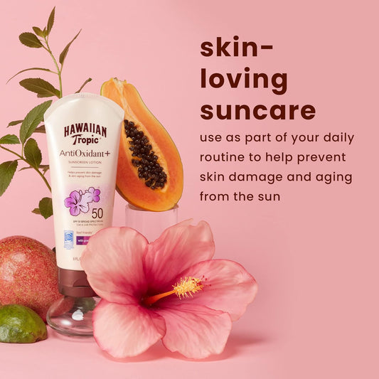 Hawaiian Tropic Skin Defense Sunscreen Lotion Spf 50, 6Oz | Spf 50 Sunscreen Lotion With Green Tea Extract, Sunscreen Body Lotion, Oxybenzone Free Sunscreen, 6Oz Each Twin Pack