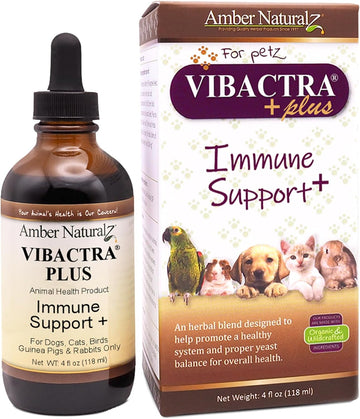 Amber NaturalZ Vibactra Plus Herbal Supplement for Dogs, Cats, Birds, Guinea Pigs, and Rabbits | Herbs for Immune Health and Yeast Balance | 4 Fluid Ounce Glass Bottle | Manufactured in The USA