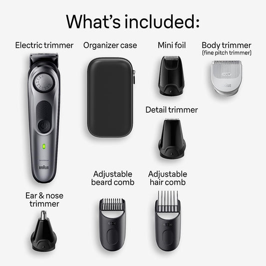 Braun All-In-One Style Kit Series 7 7410, 8-In-1 Trimmer For Men With Beard Trimmer, Body Trimmer For Manscaping, Hair Clippers & More, Braun’S Sharpest Blade, 40 Length Settings, Waterproof