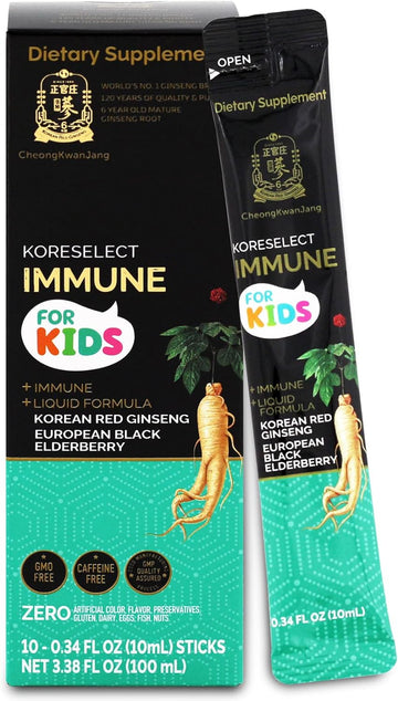 Immune Kids Liquid Sticks - Ginseng Liquid Sticks with Elderberry for Kids, Immune Support, Immune Boost, and Stress Management - 10 Sticks