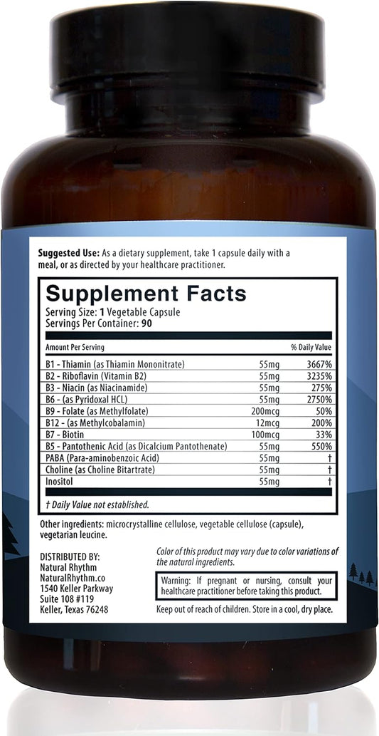 Natural Rhythm B-Calmplex, Unique B Vitamin Blend, B Complex Supports Proper Nerve Function, 3 Month Supply, 90 Capsules