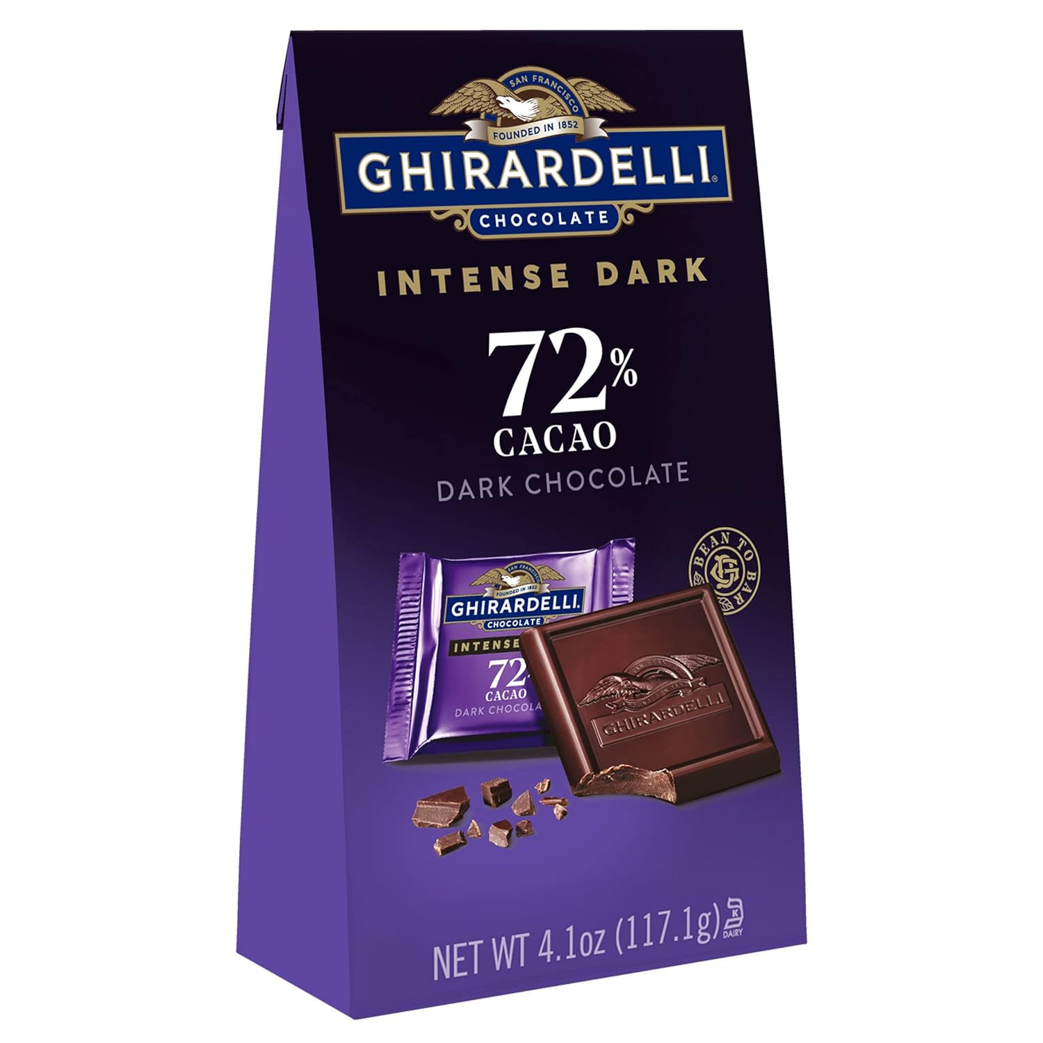 Ghirardelli Intense Dark Chocolate Squares, 72% Cacao Chocolate For Holiday Gifts And Stocking Stuffers, 4.1 Oz Bag (Pack Of 6)