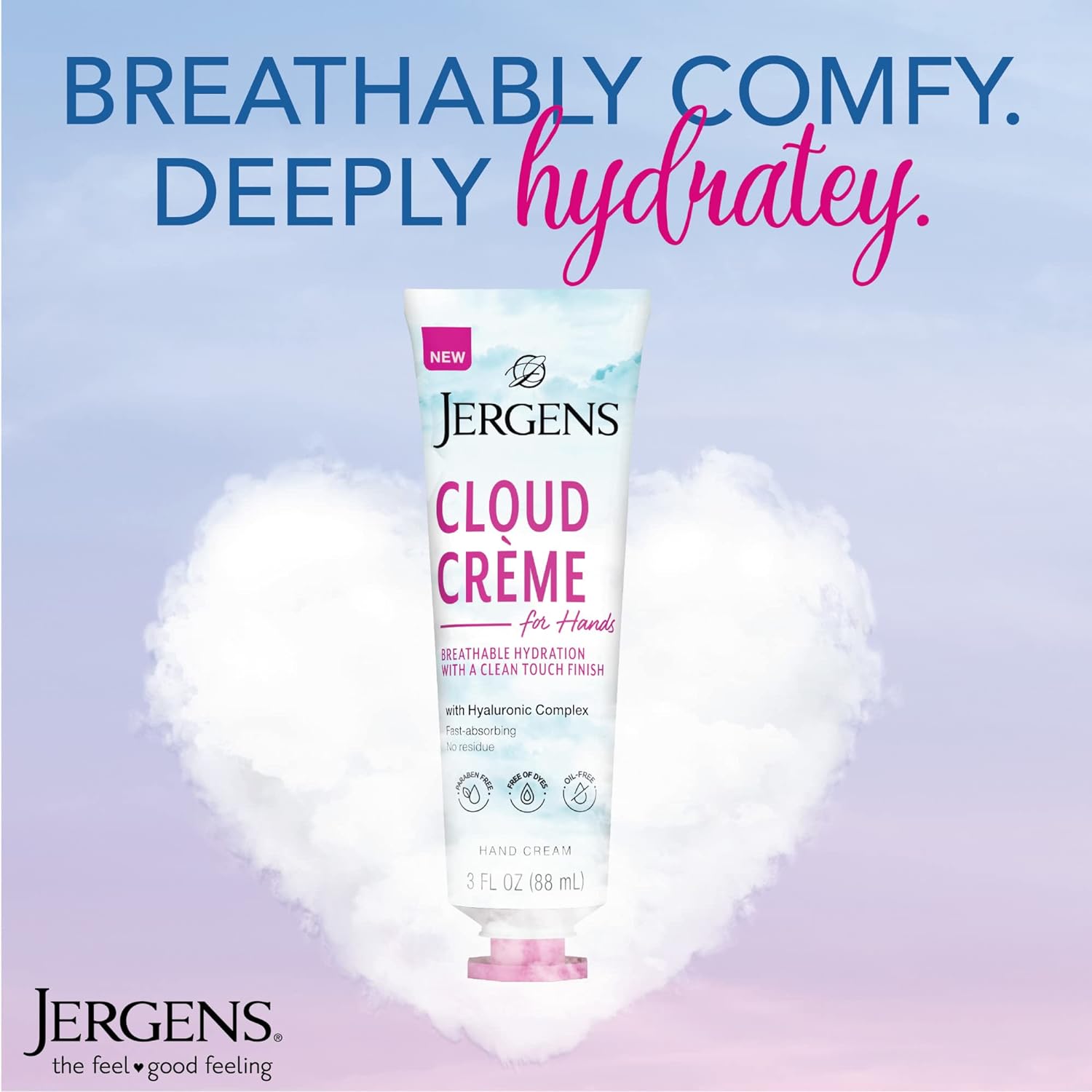 Jergens Cloud Créme Hand Cream, Lotion with Hyaluronic Complex, Non-Greasy & Breathable, 3 fl oz (Pack of 3) : Beauty & Personal Care