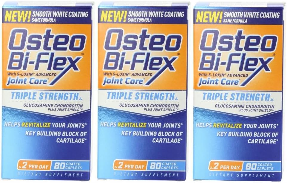 Osteo Bi-ex Triple Strength Glucosamine Chondroitin Plus Joint Shield - 80 Caplets (Pack of 3)