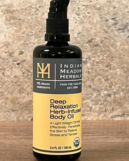 Indian Meadow Herbals Deep Relaxation Herb-Infused Body & Massage Oil (3.4Oz) – A Lightweight Body Massage Oil To Relieve Stress And Tension. Usda Certified Organic