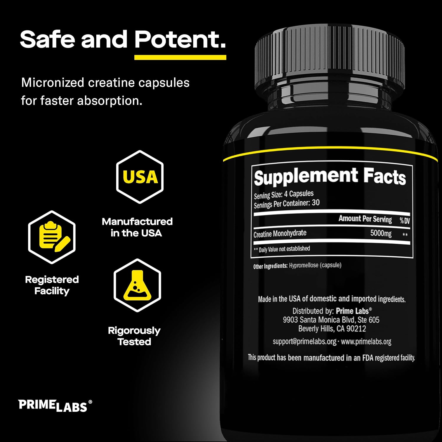 Prime Labs Creatine Capsules - Creatine Monohydrate Pills for Men & Women - 5g (5000mg) Pure Creatine per Serving - Muscle Growth, Muscle Recovery, Brain Function - Workout Supplement - 120 Count : Health & Household