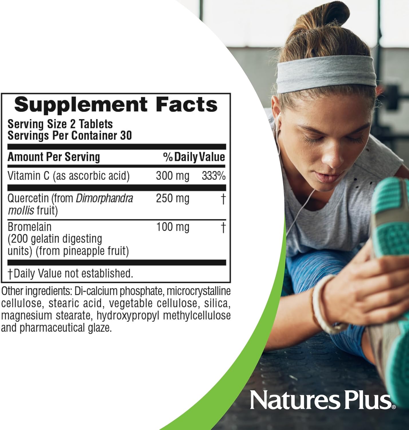 Naturesplus Quercetin Plus With Vitamin C & Bromelain - 650 Mg, 90 Vegetarian Tablets - Gluten-Free - 45 Servings