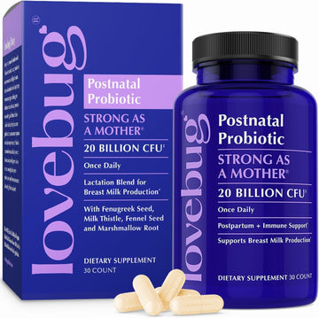 Lovebug Postnatal | Clinically Studied Ingredients For Breast Milk Production & Acid Reflux | Mental & Emotional Support | Glucose Support | Multi Strain 20 Billion Cfu | 30 Capsules