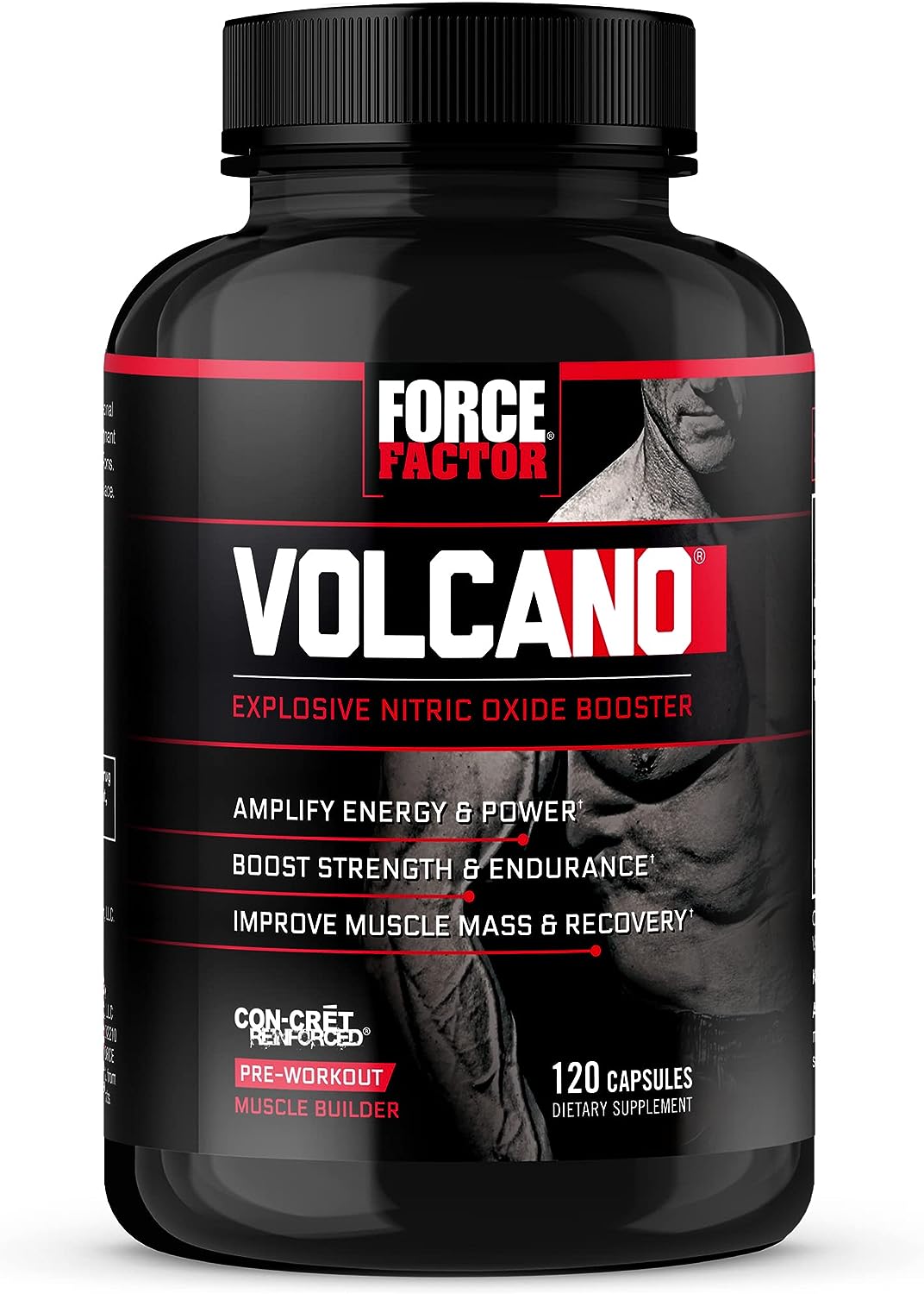 Force Factor Volcano Pre Workout Nitric Oxide Booster Supplement for Men with Creatine and L-Citrulline to Boost and Energy, Help Build Muscle, Better Pump and Workout, 120 Capsules