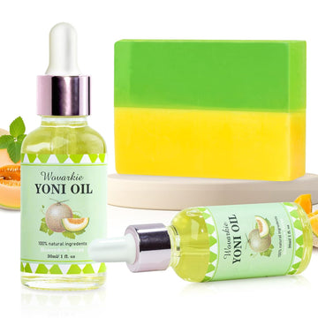 3 PCS Yoni Oil Yoni Bar Soap Set for Women pH Balance, Feminine Oil Feminine Wash Vaginal Moisturizer Odor Eliminator, Natural Feminine Care, 2* 1fl.oz Yoni Essential Oil, 1* Yoni Bar 3.53oz?Honeydew?