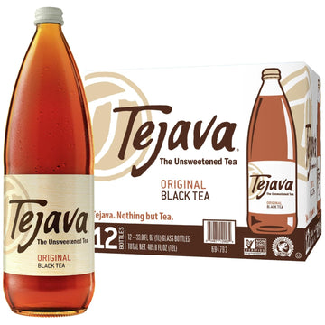Tejava Original Unsweetened Black Iced Tea, 12 Pack, 1 Liter Glass Bottles, Non-Gmo, Kosher, No Sugar Or Sweeteners, No Calories, No Preservatives, Brewed In Small Batches
