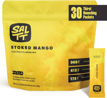 Saltt Electrolytes Powder Flavored Drink Mix - Stoked Mango - 30 Hydration Packets - Magnesium, Potassium, Sodium, Trace Minerals - Zero Sugar & Gluten Free - Travel Essentials - By Keto Chow