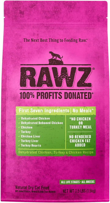 Rawz Dehydrated Chicken, Turkey & Chicken Recipe Natural Meal Free Dry Cat Food (3.5 Pound (Pack Of 1), Chicken & Turkey)