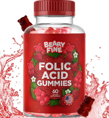 Folic Acid Gummies 400Mcg - Essential Prenatal & Pregnancy Gummy For Women, Moms & Baby To Be - 60 Raspberry Flavored Folate Gummy Vitamins - Made In The Usa