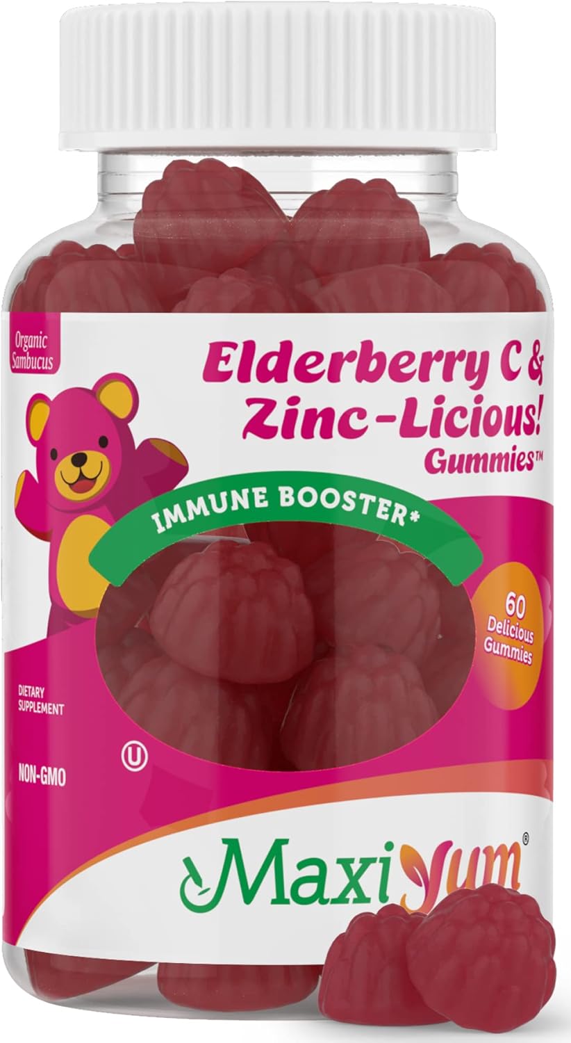 Elderberry Zinc Gummies - Organic Sambucus Elderberry Gummies With Zinc And Vitamin C - Vegan Immune Support For Adults And Kids - Chewable Elderberries Supplements For Immunity Boost - 60 Gummies