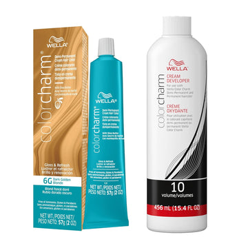 Wella Colorcharm Demi Permanent Hair Color, 6G Dark Golden Blonde + 10 Vol. Developer