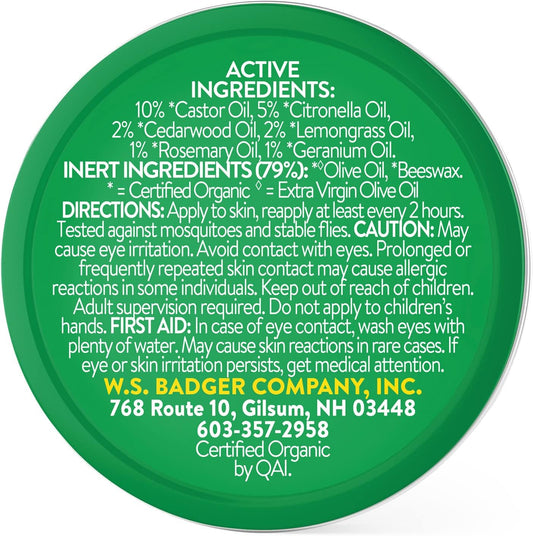 Badger Bug Repellent, Organic Deet-Free Mosquito Repellent With Citronella & Lemongrass, Easy To Use Travel Size Camping Essential, Family Friendly Insect Repellent Balm, .75 Oz Tin