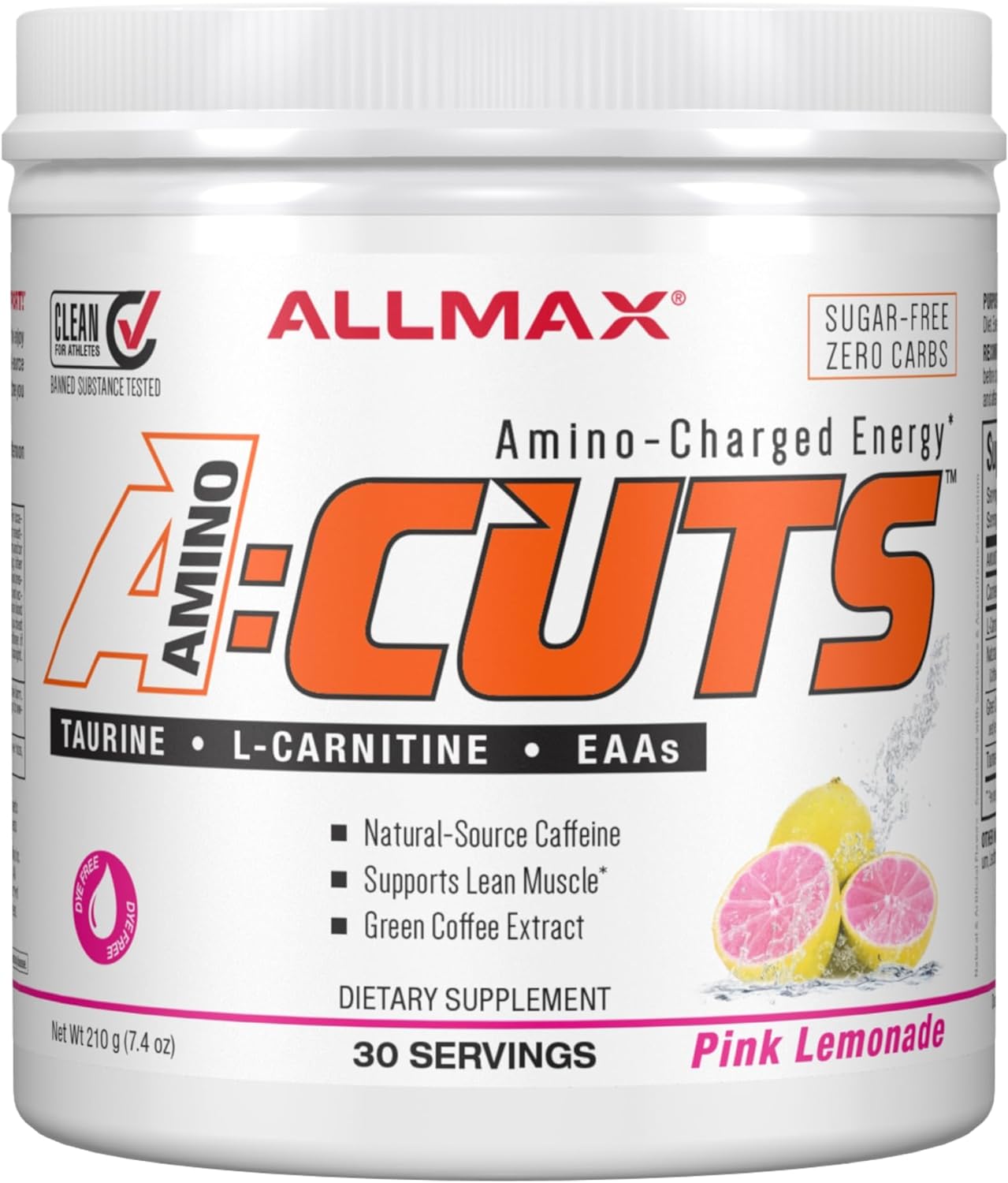 Allmax Nutrition Aminocuts (Acuts), Amino-Charged Energy Drink With Taurine, L-Carnitine, Green Coffee Bean Extract, Pink Lemonade, 30 Servings