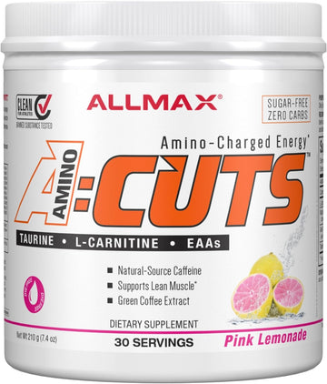 Allmax Nutrition Aminocuts (Acuts), Amino-Charged Energy Drink With Taurine, L-Carnitine, Green Coffee Bean Extract, Pink Lemonade, 30 Servings