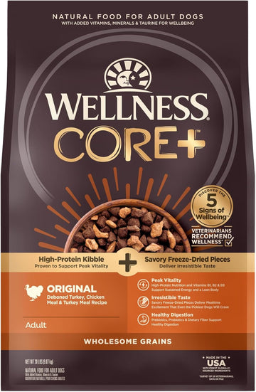 Wellness Core+ (Formerly Rawrev) Grained Dry Dog Food, Original Turkey & Chicken With Freeze Dried Turkey Recipe, 20 Pound Bag